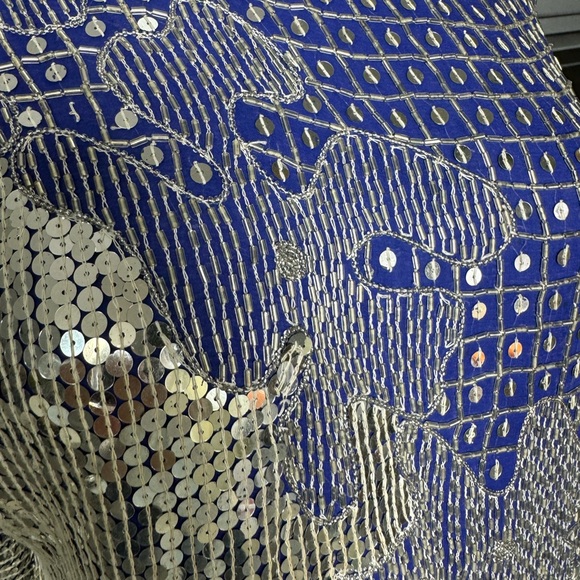 Judith Ann Creations Silk Sequin Blouse Blue Medium - Picture 4 of 12